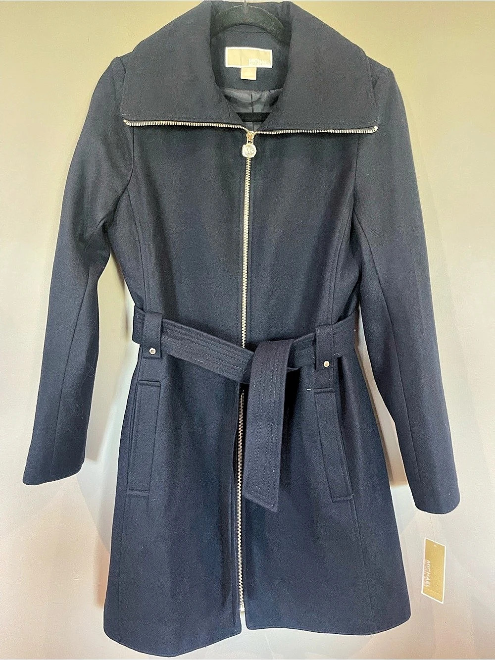 Michael Kors Wool Blend Belted Coat in Dark Navy